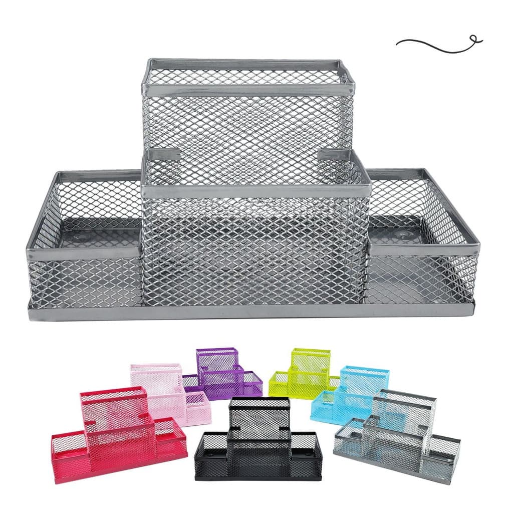 Porta Lapis Porta Caneta Porta Treco Organizador de Mesa Metal Aramado 4 Divisorias Mesa Escritorio