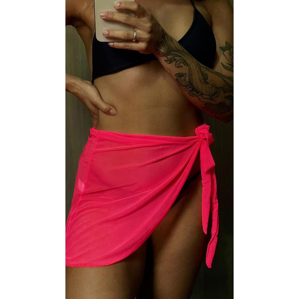 Saída de praia mini saia tule de amarrar lisa