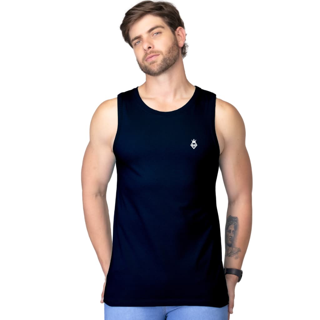 Camiseta Regata Masculina Com Logo Modelo Americano Básica Lisa Heyju
