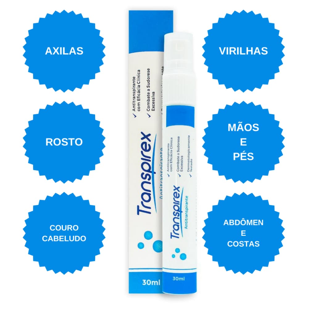 Transpirex Spray 30ml Desodorante Antitranspirante Excesso de Transpiração Suor Sudorese Bromidrose