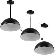 Kits 3 Luminárias Meia Lua 20 cm  Lustres  Preto  com Branco