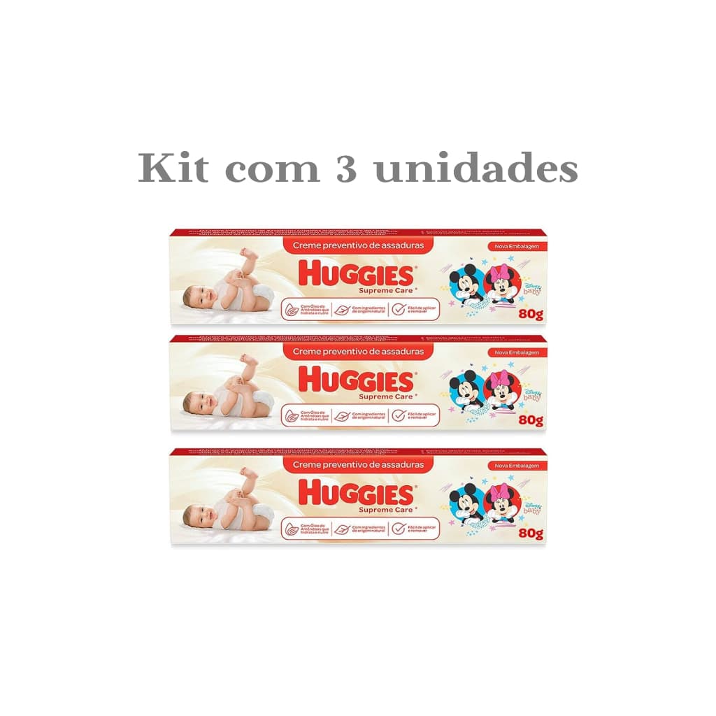 Kit 3 Pomada Huggies - creme preventivo contra assaduras 80g Supreme Care