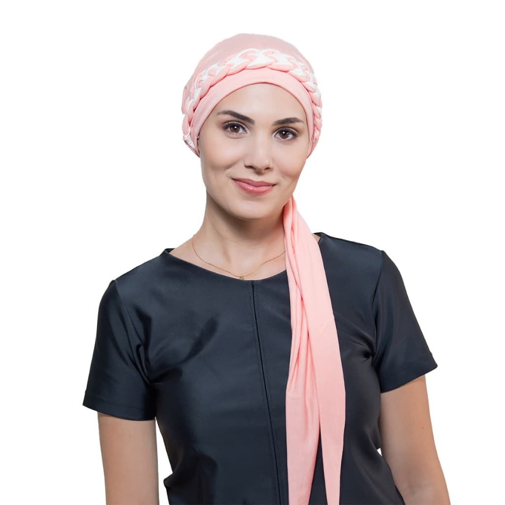 Turbante Pêssego com Trança Simples Pêssego e Marfim