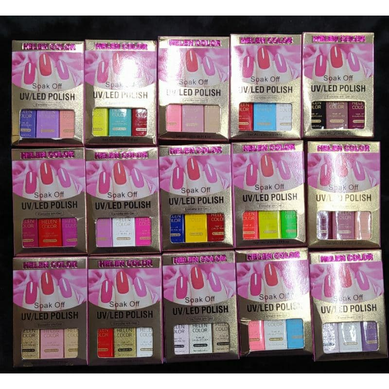 Esmalte em Gel Helen Color, soak off, UV/LED POLISH KIT COM 3