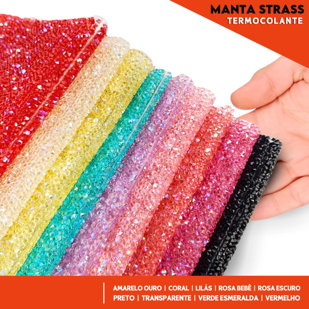Manta De Strass Termocolante 23x40 cm - Cores Diversas  - Com 1 Unidade - UMK
