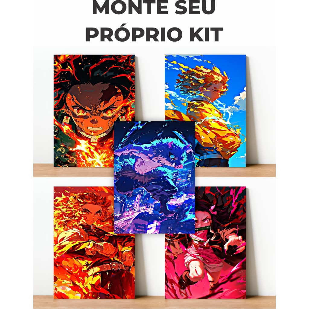 Kit 5 Placas Decorativas Anime Kimetsu no Yaiba Demon Slayer 9,5X14,5 Quadros Decorativos já acompanha dupla face