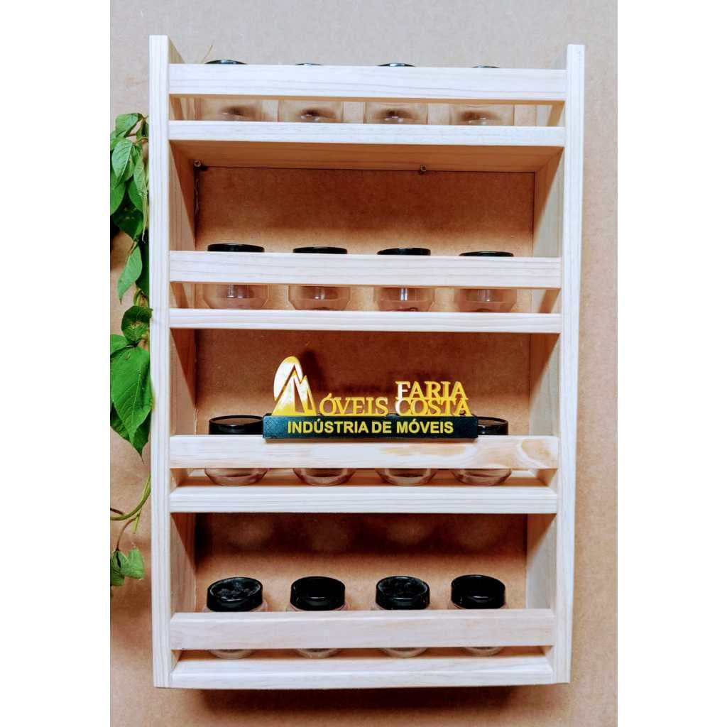 Suporte 4 andares Porta Temperos  Cozinha para parede madeira pinus
