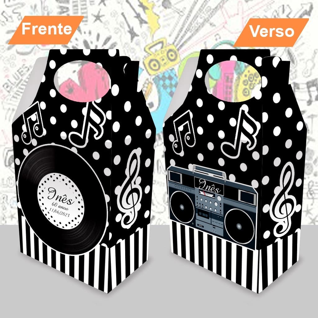 Sacolinhas surpresa notas musicais retro sacola caixa maleta disco vinil lembrancinha aniversário personalizado
