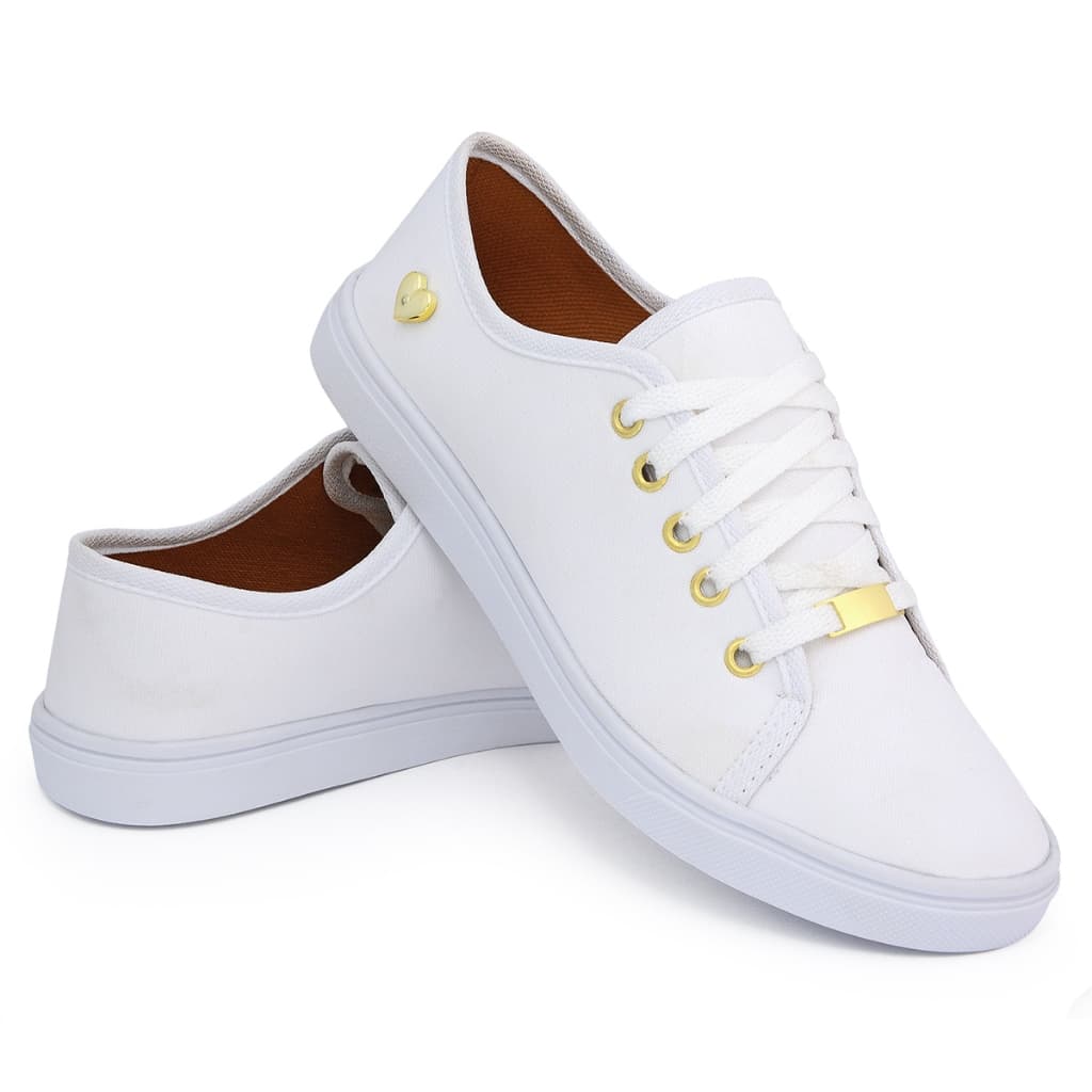Sapatilha Feminino Branco Casual Leve Confortável Ping Coração