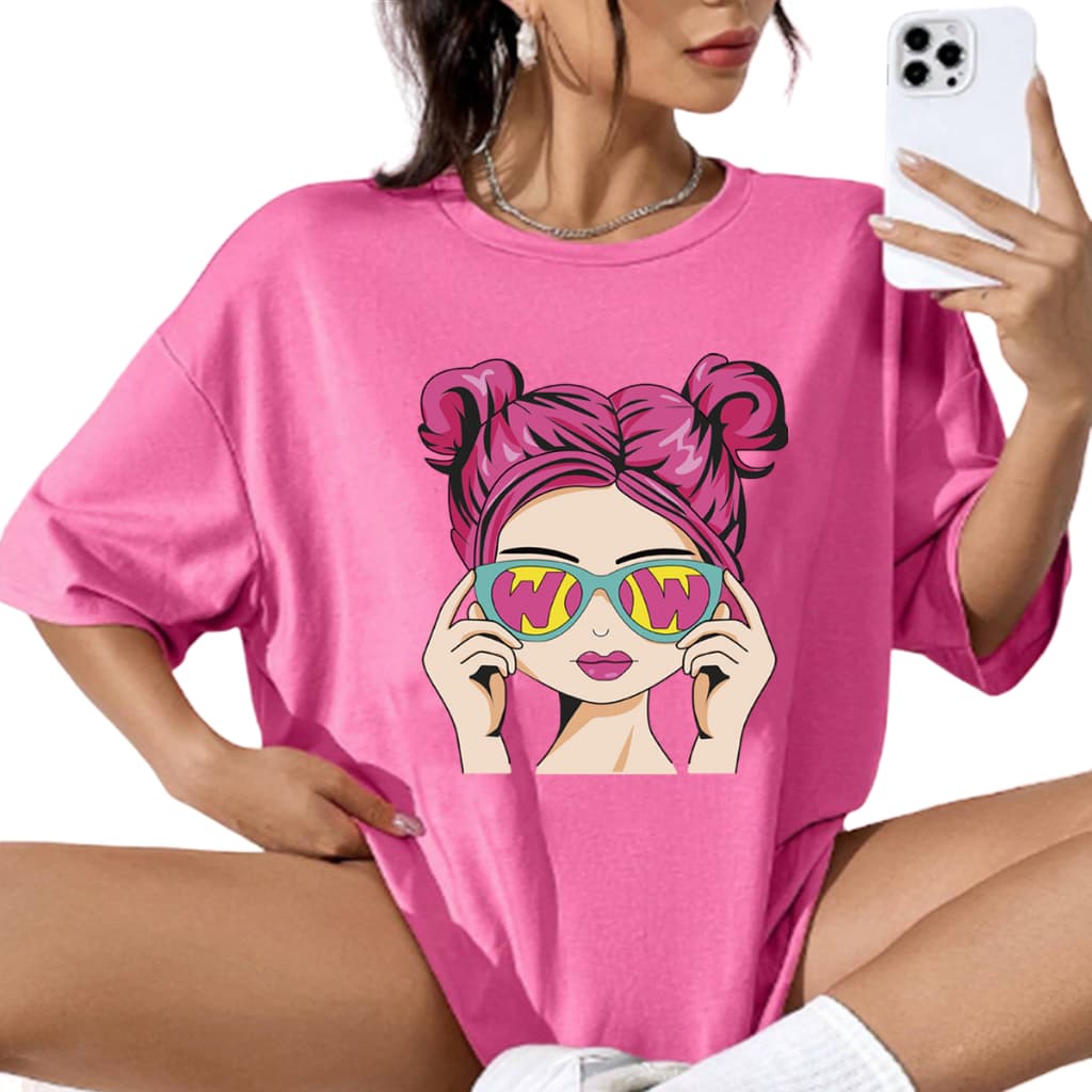 Camiseta Oversized Rosa Chiclete Pink Larga T Shirt Estilosa Blogueira Gola Redonda Poliéster Estam