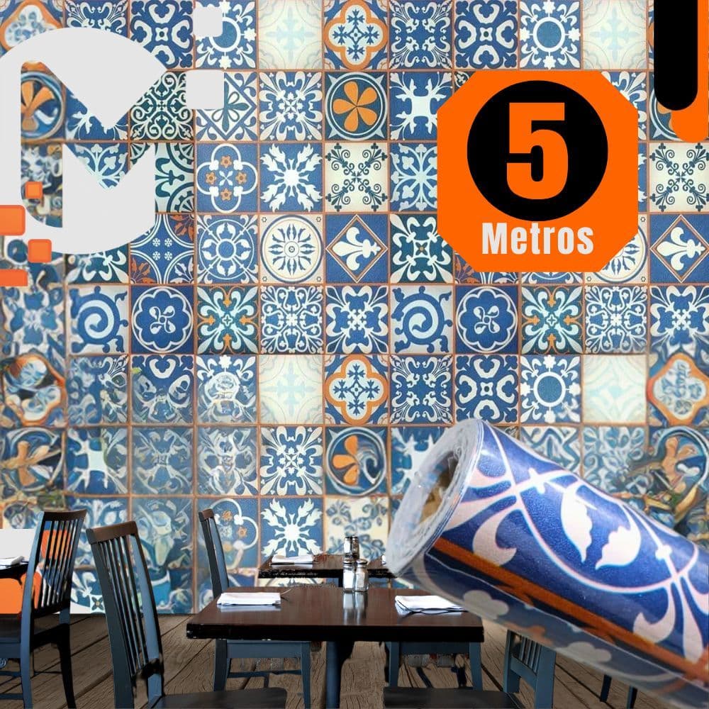 Papel de Parede Adesivo Azulejo Português Autocolante Rolo 5m x 45cm Cozinha Banheiro
