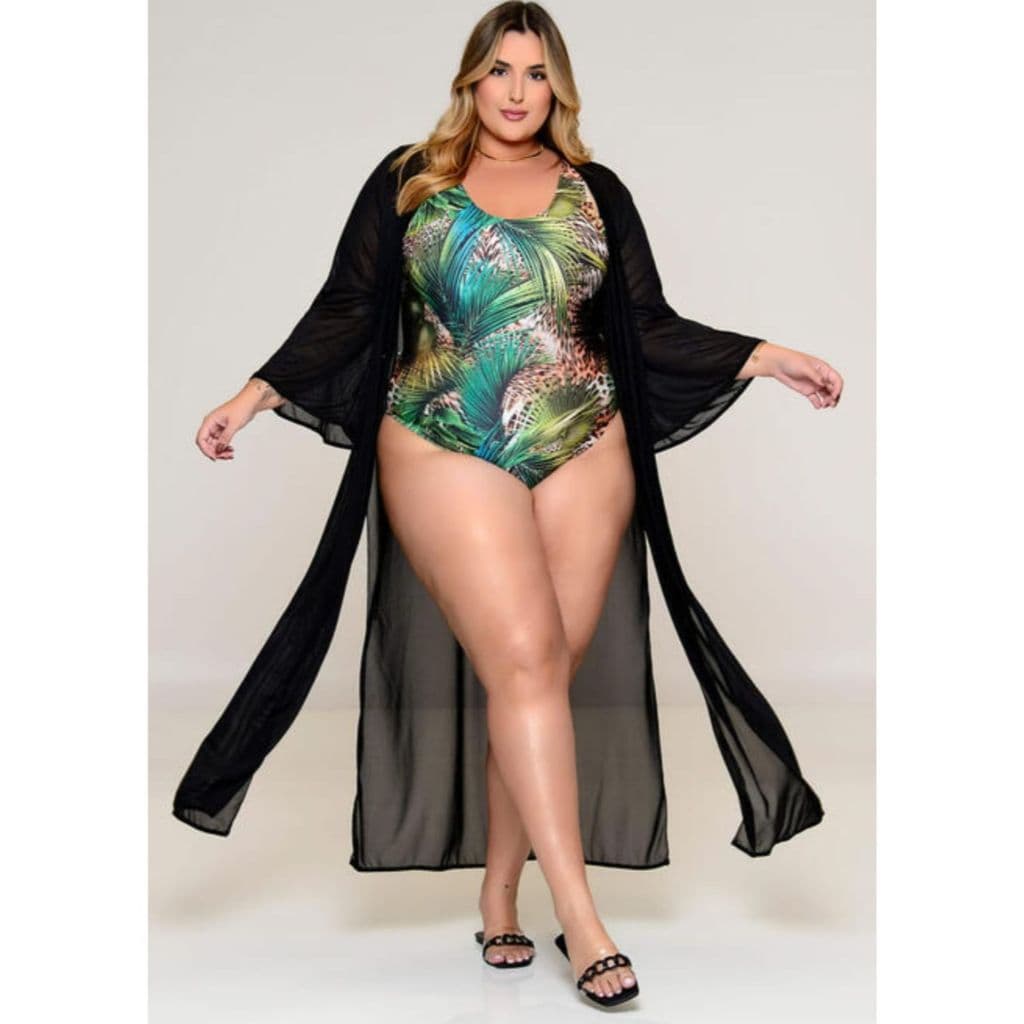 Saida de praia kimono plus size longo  manga 3/4