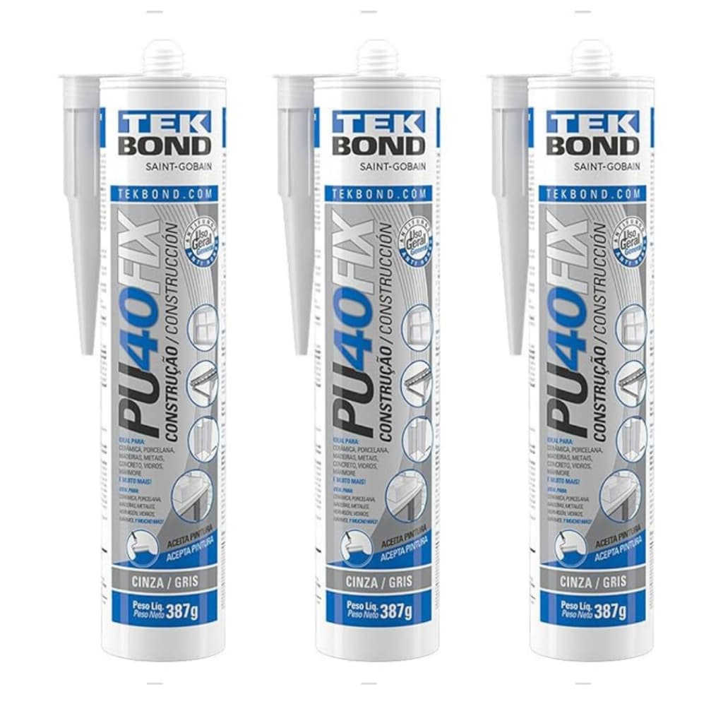 3 Unidades Cola PU Selante de poliuretano PU 40 FIX, 387 g TEKBOND CINZA
