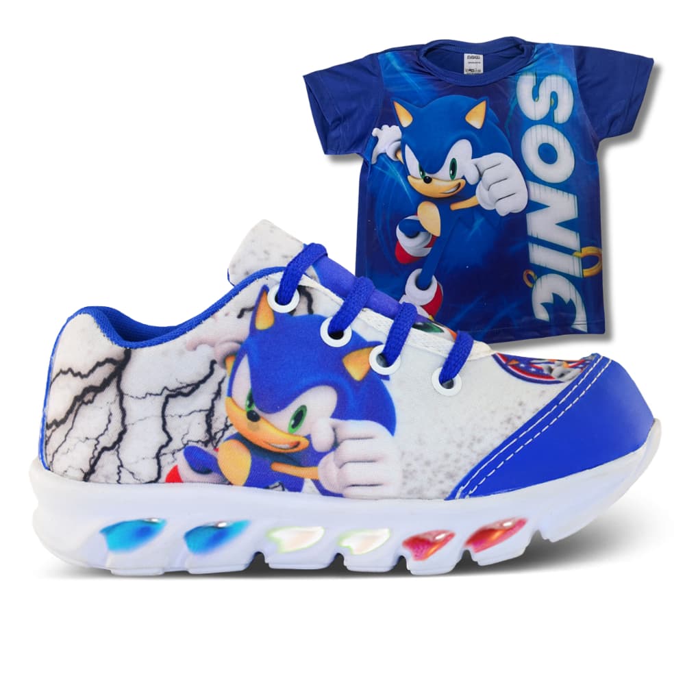 Tenis Masculino Infantil De Led Sonic + Camisa