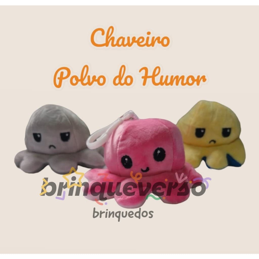 Chaveiro Polvo do Humor de Pelúcia. Polvo uma carrinha feliz ou uma carinha triste. Produto Novo.
