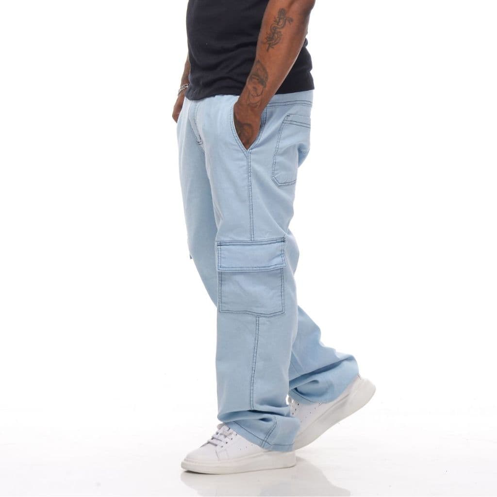 Calças Cargo Masculina Jeans Larga Bolso Lateral Streetwear Skatista