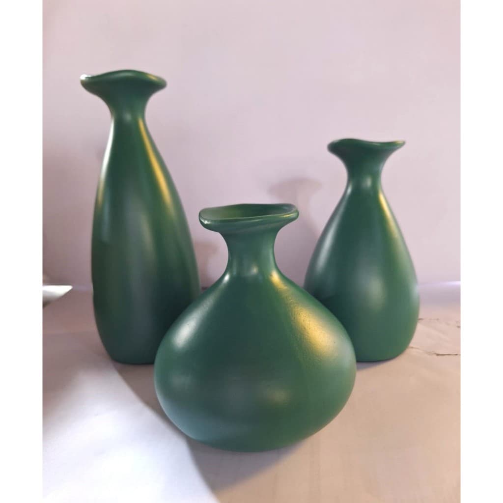 Trio Vaso Garrafa De Cerâmica Decorativa Para decoração Sala Suculenta Verde
