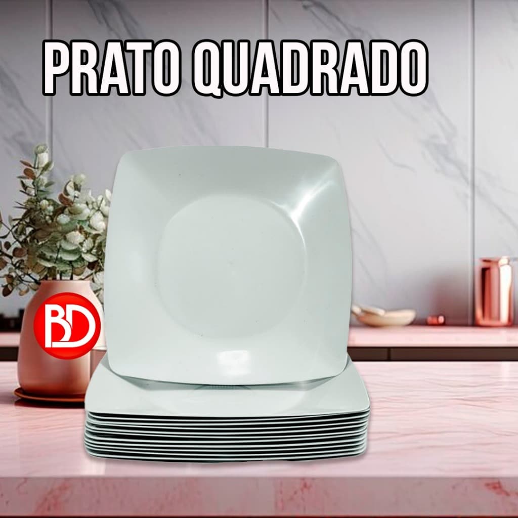 Kit 10 Pratos  Refeição Quadrado Plástico Resistente churrasco festa aniversário natal