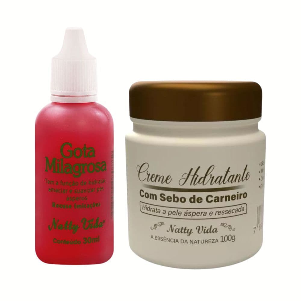 Kit para Rachadura nos Pés Gota Milagrosa + Sebo de Carneiro 100g Natty Vida
