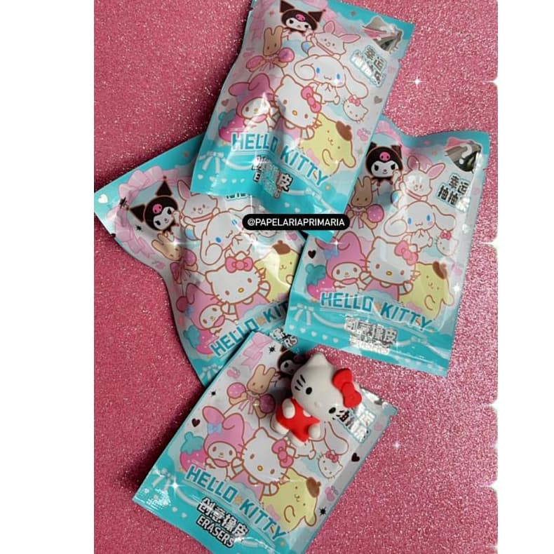 Kit com 2 saquinhos de borracha surpresa hello kitty sanrio kuromi my melody