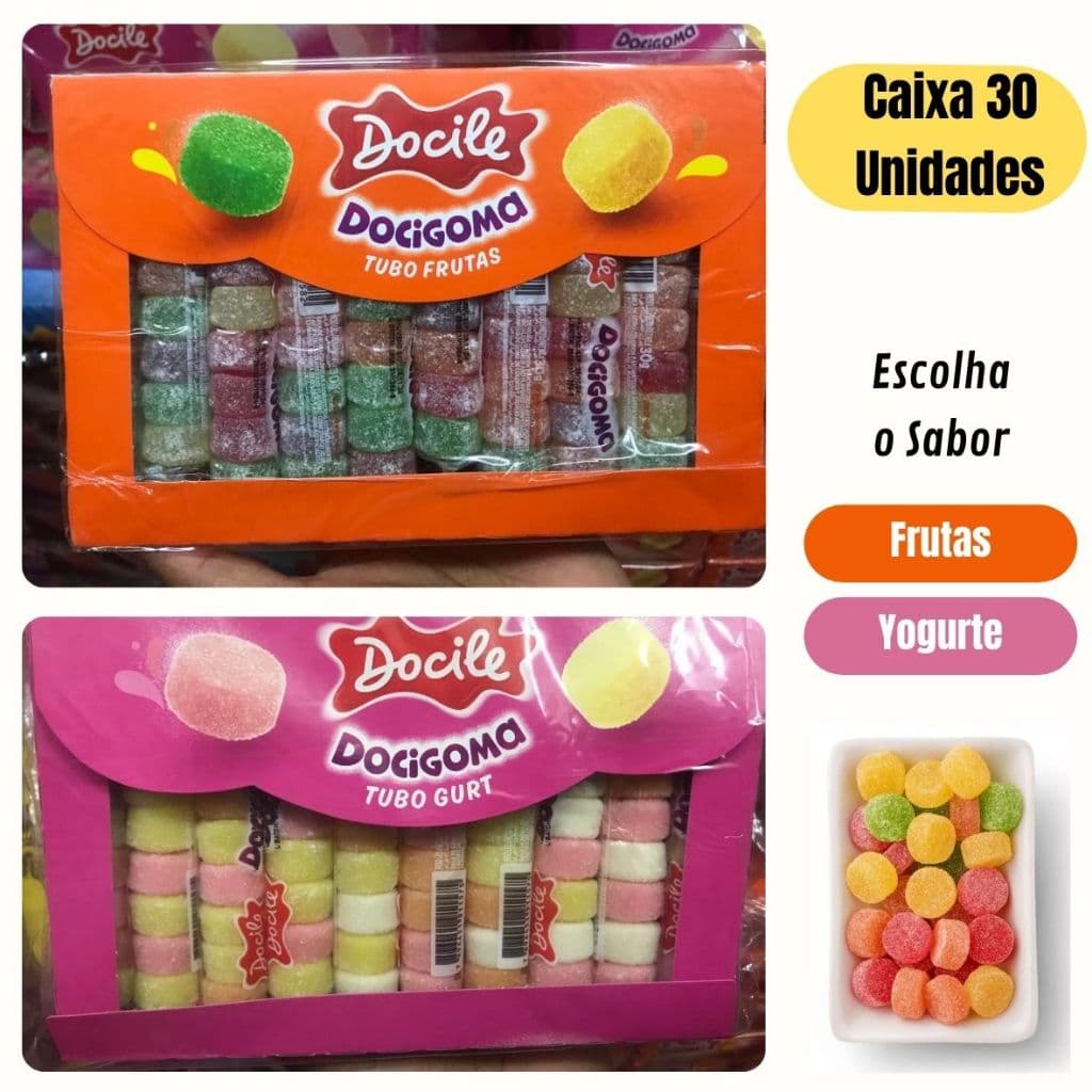 Bala De Goma Dicigoma Tubo Sortidas Caixa c/ 30 unidades - Docile