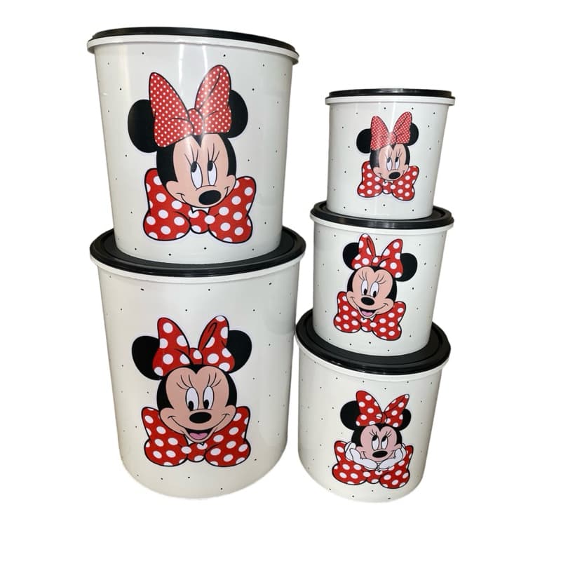 Jogo Mantimentos 5 Peças Plástico Adesivado Minnie (Linha Branco)