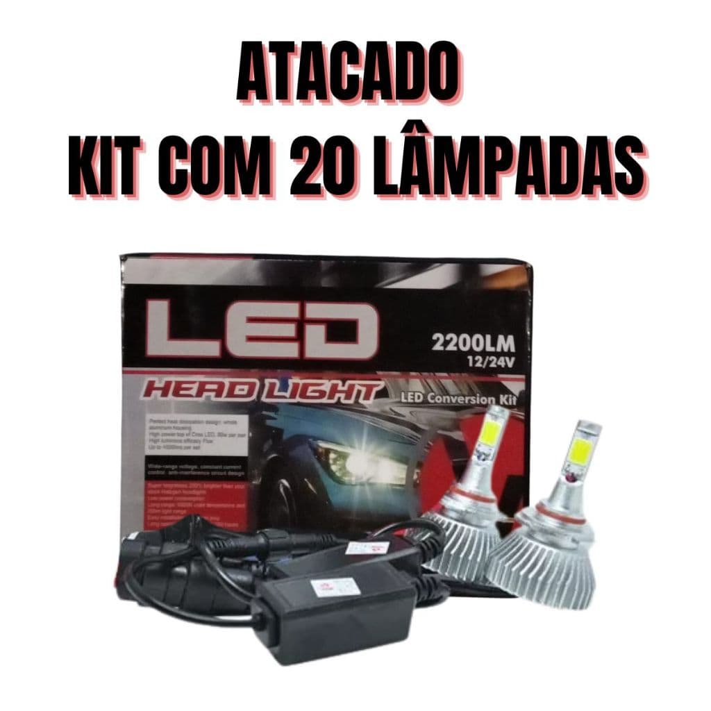 Kit 20 Lâmpadas Led Carro 6000k 4400 Lumens Super Branca Led H4 H7 H11 H27 HB4 Xenon 10 Pares Atacado