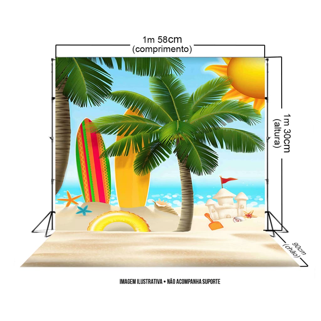 Fundo Fotografico Sublimado Praia Surf Verão 2,20 alt x 1,50 largura Vertical Cenário Para Fotos