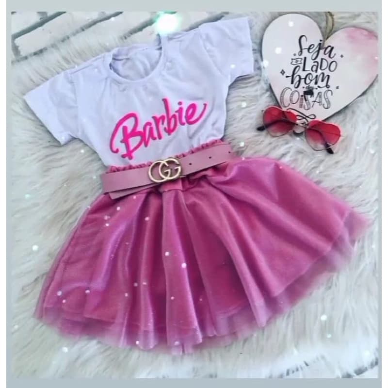 Conjunto saia de Glitter Rosa e blusa