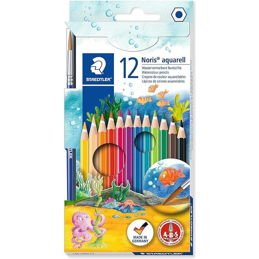 Lápis de Cor Aquarelável, Staedtler, Noris, 12 cores + 1 pincel