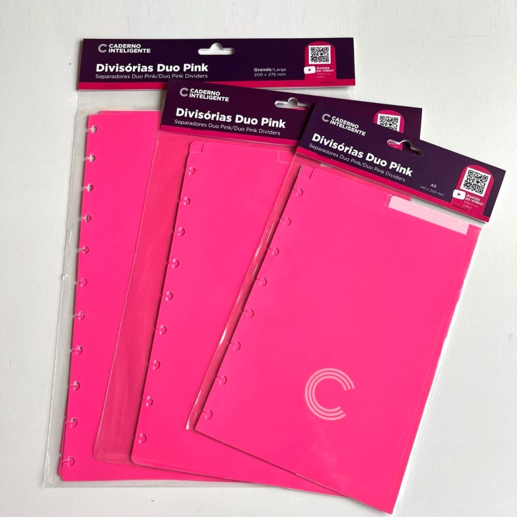 4 Divisórias Duo Pink para Caderno Inteligente | Tamanho A5, Médio e Grande