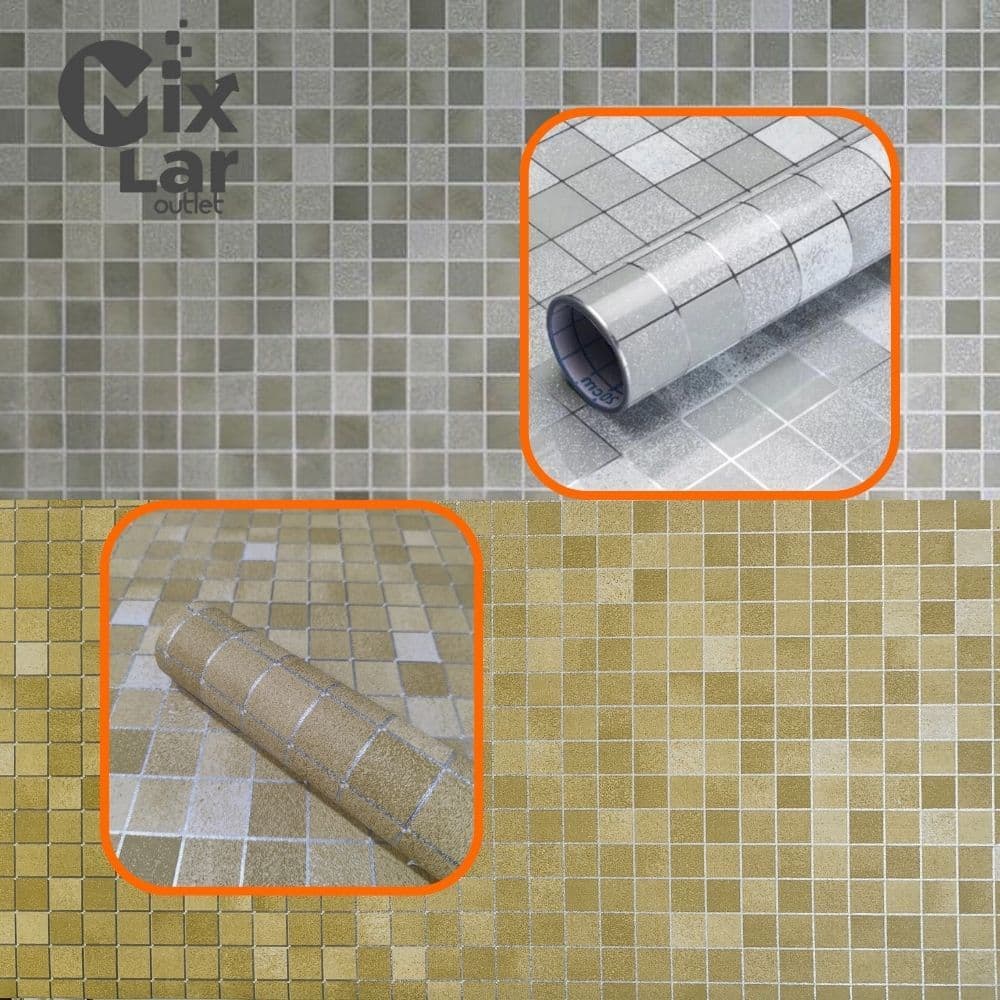 Papel de Parede Adesivo Pastilha Mosaico Autocolante Rolo 5m x 45cm Cozinha Banheiro