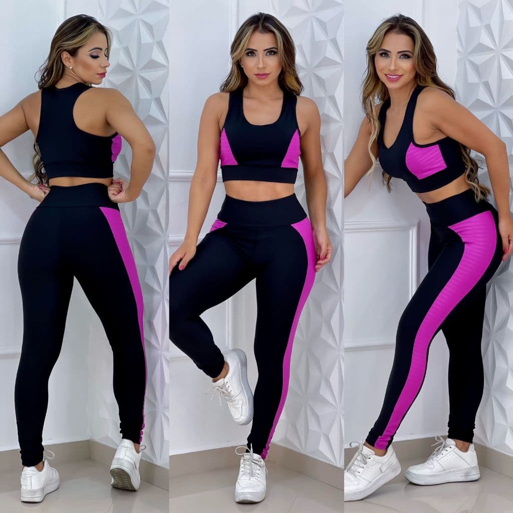 Conjunto Fitness Feminino Top e legging Suplex Cintura Alta - Roupa de Academia
