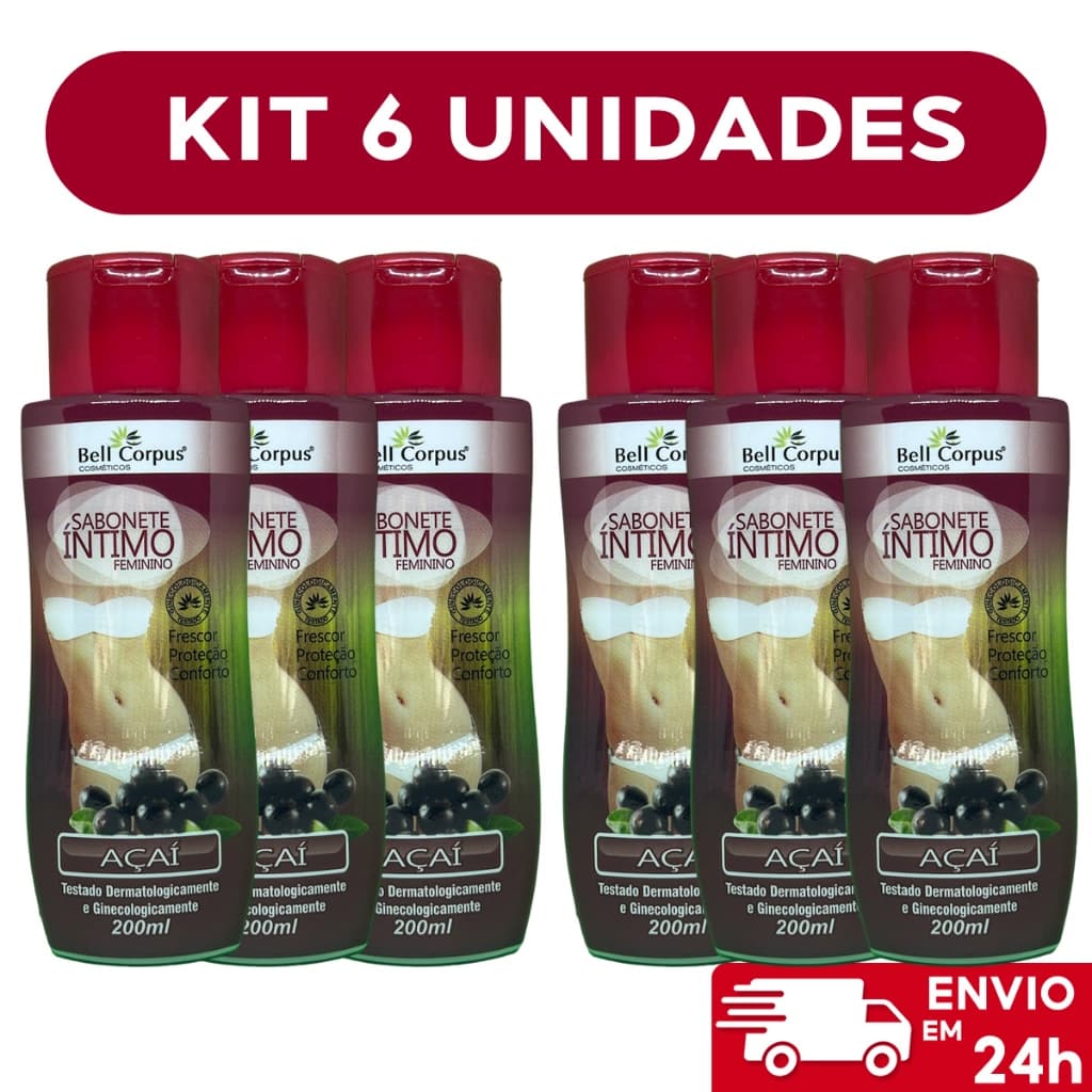 Kit 6 Sabonete Íntimo Feminino Açai - Bell Corpus 200ml