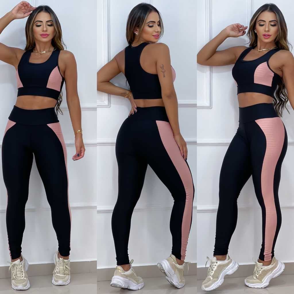 Conjunto de Academia Calça Leg Cós Alto e Top Com Bojo - Roupa Fitness Feminina