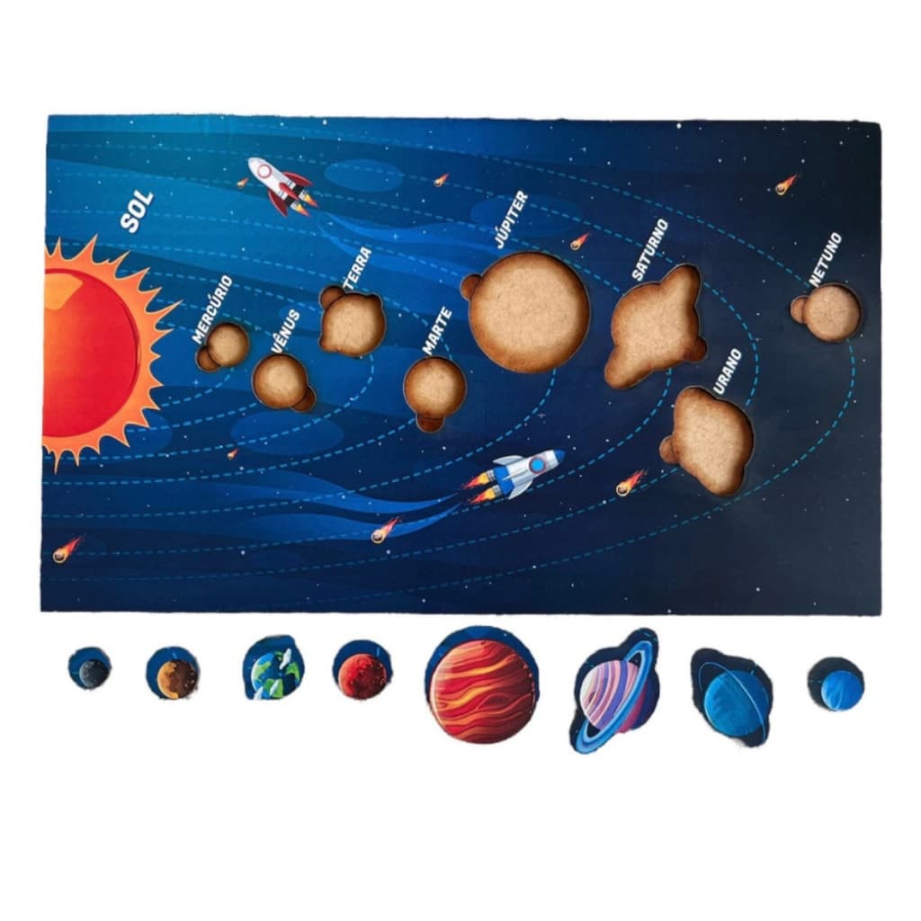 Sistema Solar Tabuleiro em MDF Jogo de Encaixe Planeta Brinquedo Planetas Brinquedo Educativo Pedagógico Quebra-Cabeça