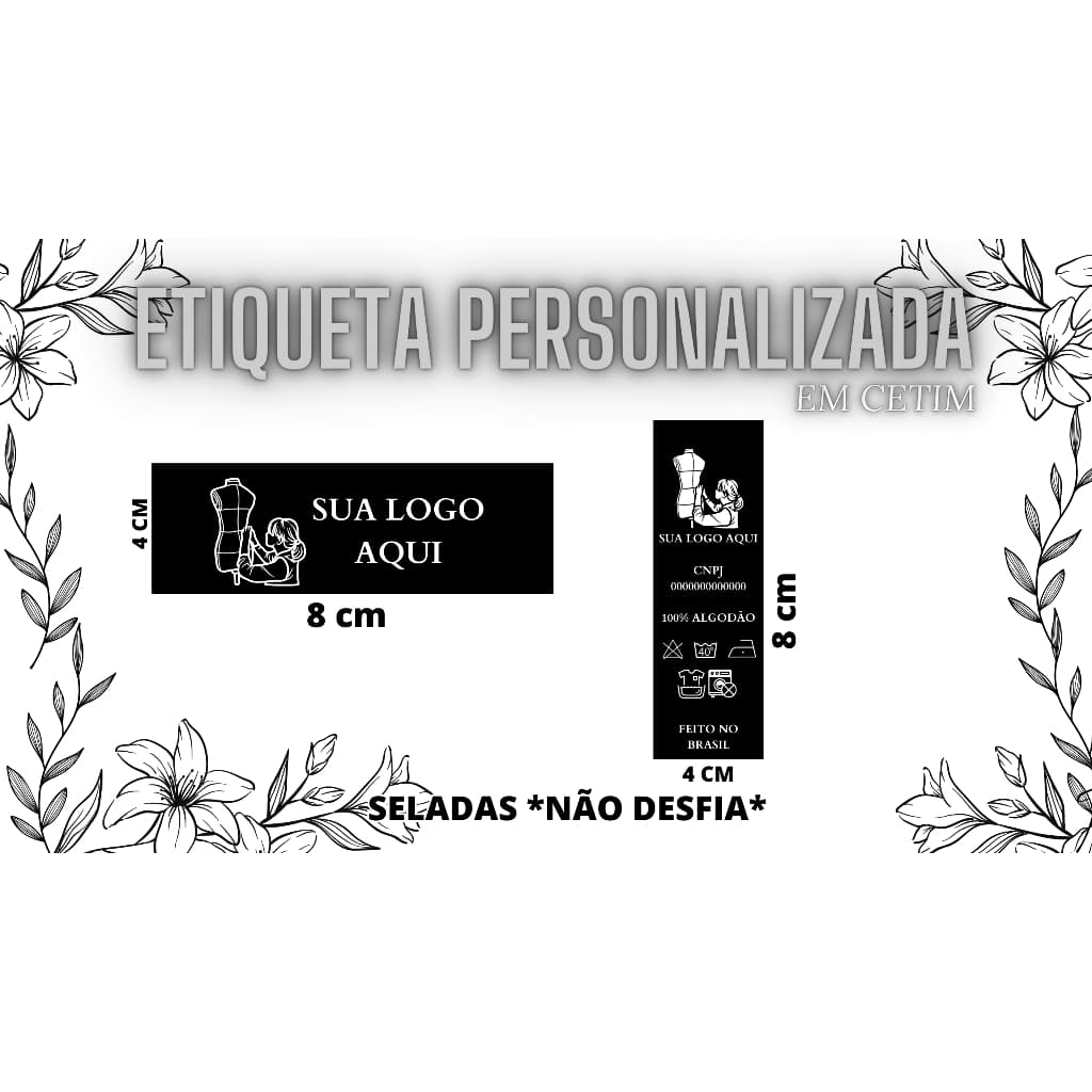 50  Etiquetas de Cetim 4x10 cm SELADAS Bandeirinha/Palito/Clip