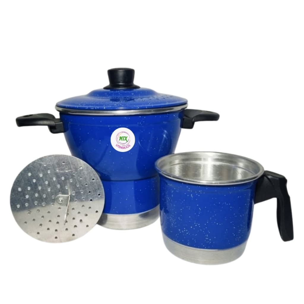Cuscuzeira Nordestina individual Azul nº18 4 Porções + Leiteira de Leite nº12 1 Litro