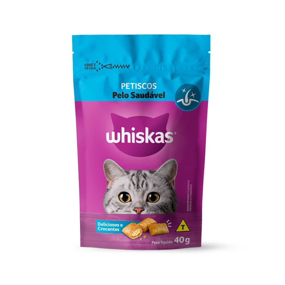 Whiskas Temptations Petisco para Gatos Adultos Pelo Saudável 40g
