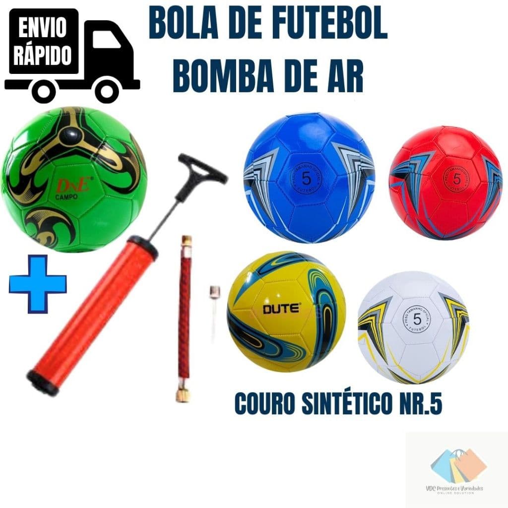 Bola de Futebol Tamanho 5 Capotão Couro Sintético Costurada Treinamento Adulto Jovem Estudante + Bomba de Ar Diversas Cores