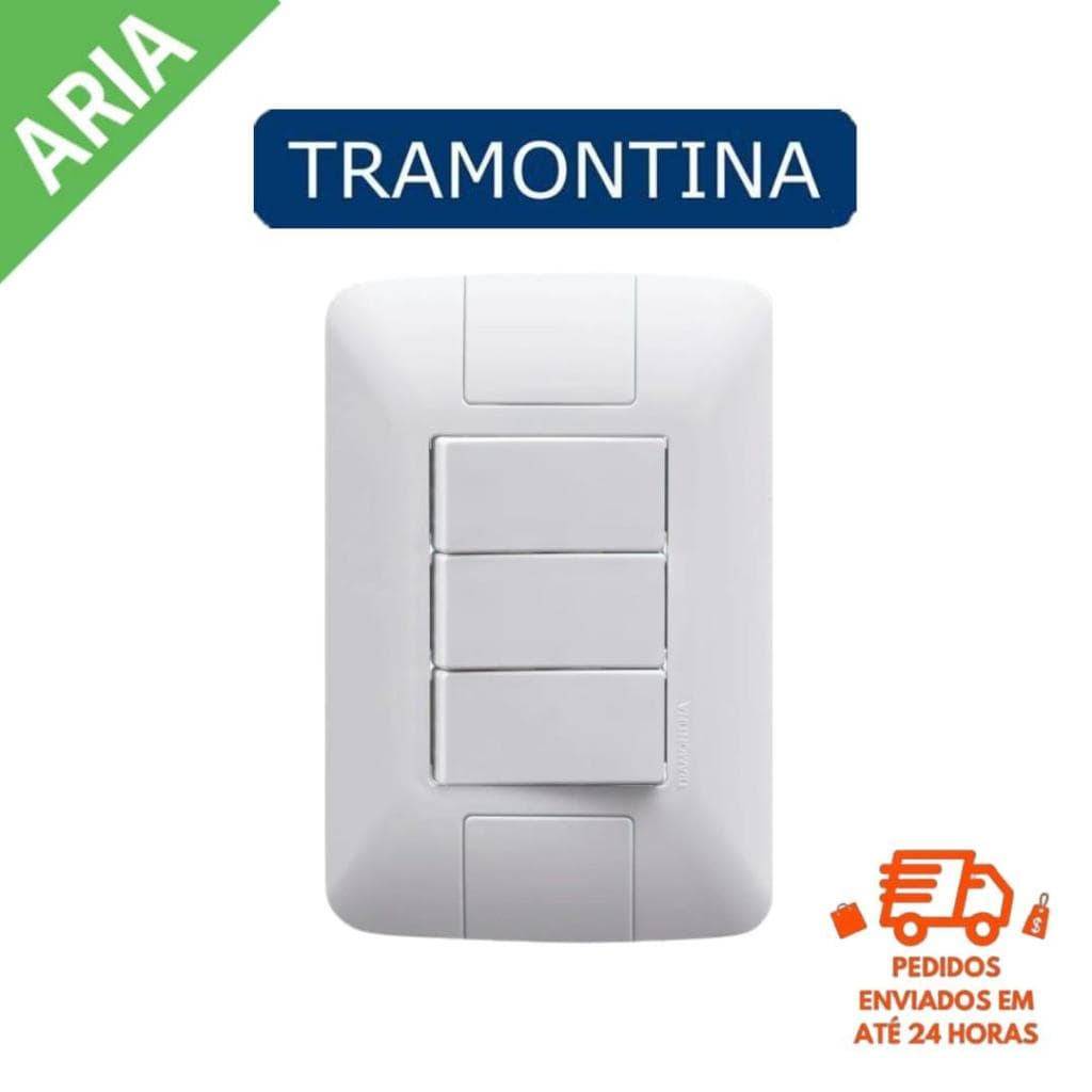 CONJUNTO DE INTERRUPTOR 3 Teclas Simples 4x2 TRAMONTINA 6A/250V LINHA ARIA BRANCA