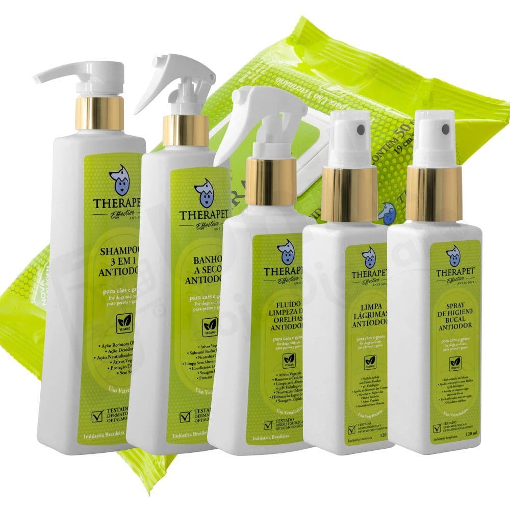 Kit Linha Effective Antiodor Banho a Seco Therapet Banho Tosa Cães e Gatos Original