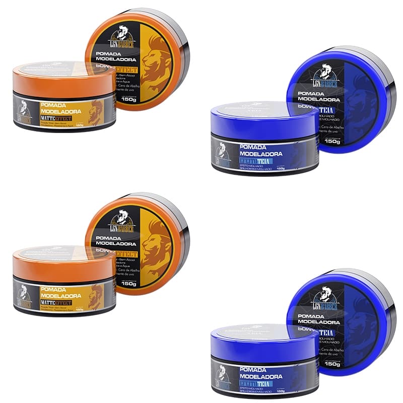 2 Ceras Capilares Efeito Matte 150g + 2 Ceras Capilares Modeladoras Efeito Teia 150g - LGN Barber
