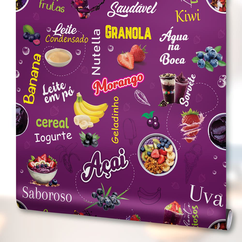 Papel Parede Adesivo Decoração Açaiteria Sorveteria Açai lavável
