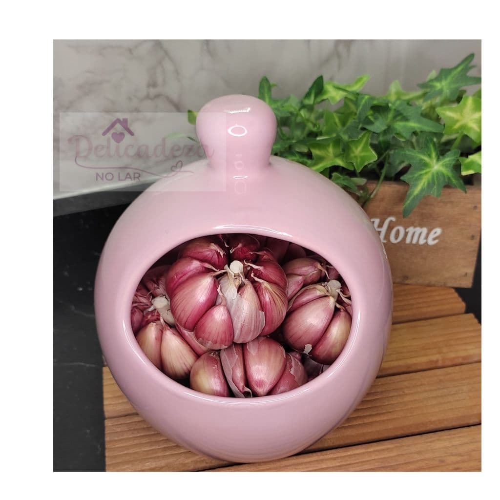 Saleiro - Porta Alho Gourmet - Redondo - em Cerâmica - Rosa