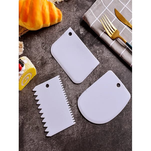 Kit 3 Espátula Para Bolo Decorativa Alisadora Textura Chantilly Confeiteiro Cobertura Creme Recheio Cortador de Massa
