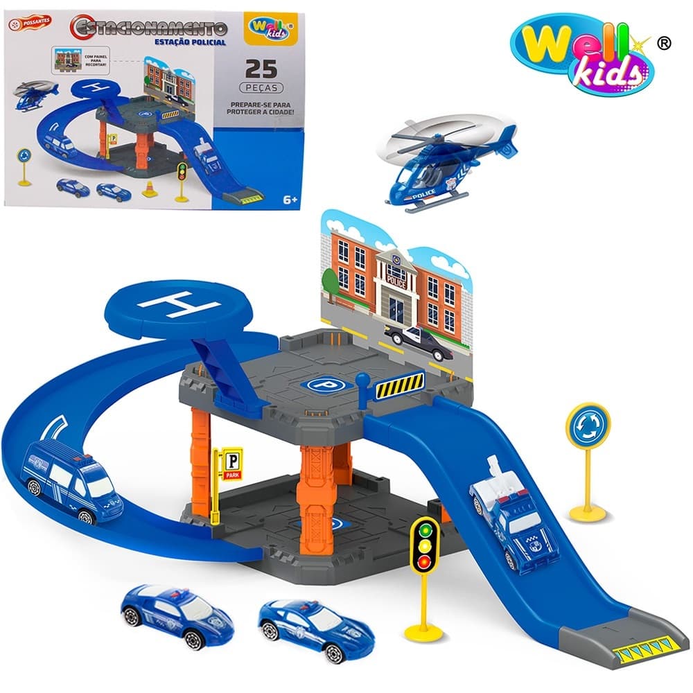 Brinquedo Pistas Estacionamento/Garagem Carro + Acessórios 25 Peças - Wellkids