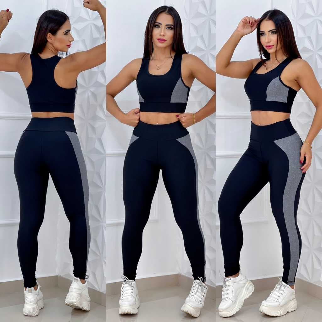 Conjunto de Academia Feminino Calça Legging Cós Alto e Top com Bojo - Moda Fitness Feminina