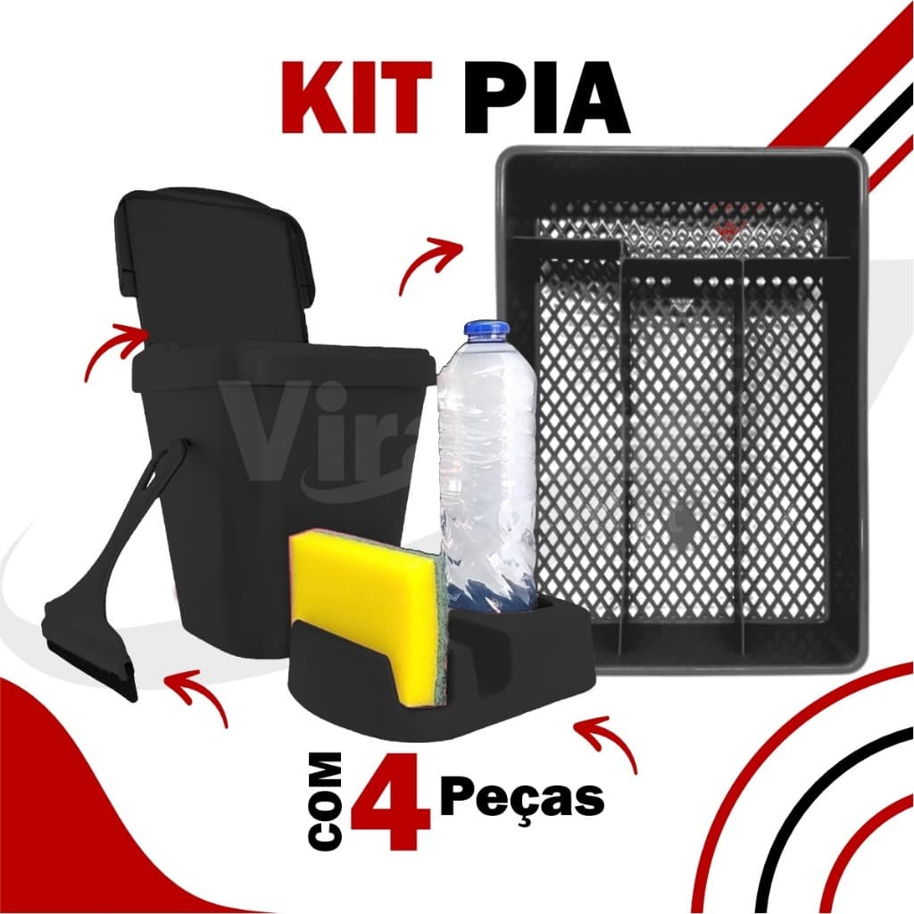 Kit Pia Porta Detergente/Rodo de Pia/Lixeira/Porta Talher Area Gourmet Conjunto Pia