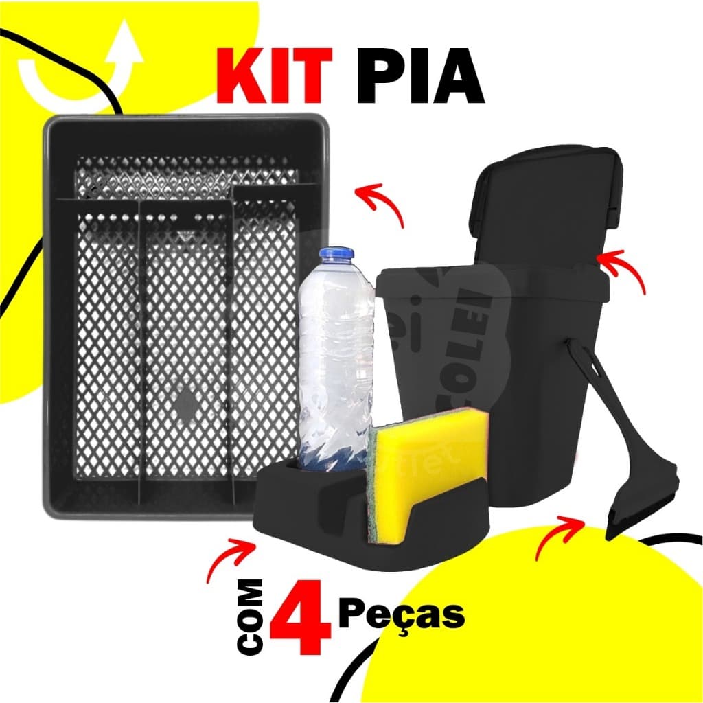Kit Pia Porta Detergente/Rodo de Pia/Lixeira/Porta Talher Area Gourmet Conjunto Pia